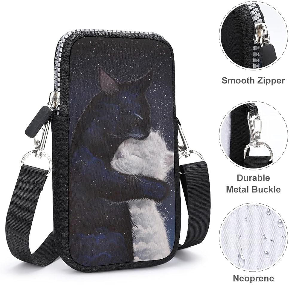 ゆきそら　黒猫柄スマホショルダーバッグ 猫柄 2wayショルダーバッグ スマホホルダー 黒猫 ニット 白 新品